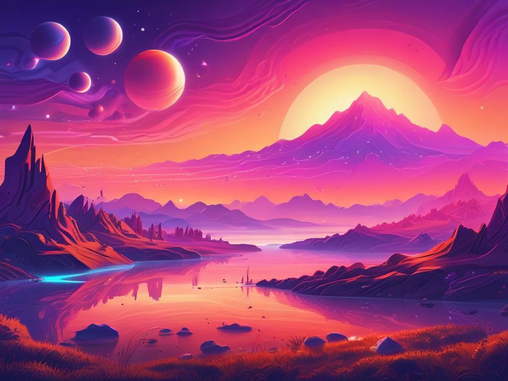 futuristic cryptocurrency landscape with AI elements, dynamic data visuals, ethereal